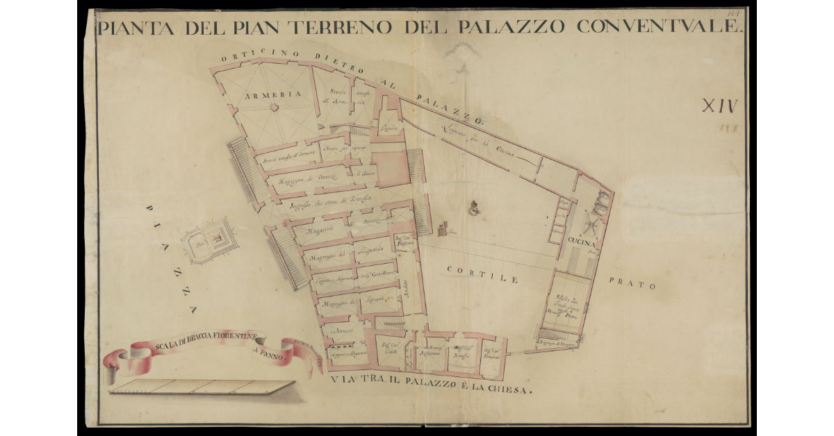 Pianta del pian terreno del Palazzo conventuale [dei Cavalieri di S. Stefano a Pisa]