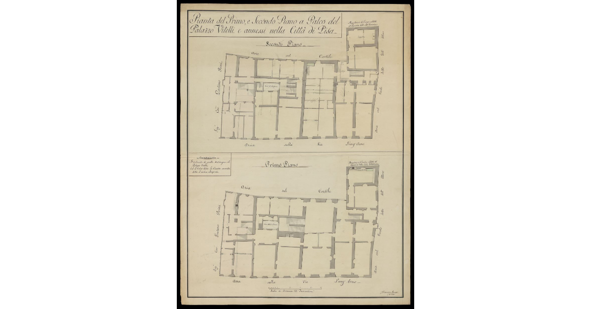 Pianta del primo e secondo piano a palco del Palazzo Vitelli, e annessi nella Città di Pisa