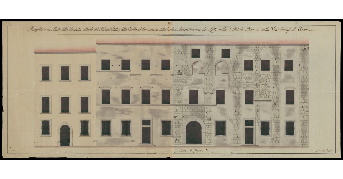 Prospetto o sia alzato della facciata attuale del Palazzo Vitelli e della casetta ad esso annessa, detta l'antica Amministrazione dei Lotti nella Città di Pisa, e sulla Via lungo l'Arno
