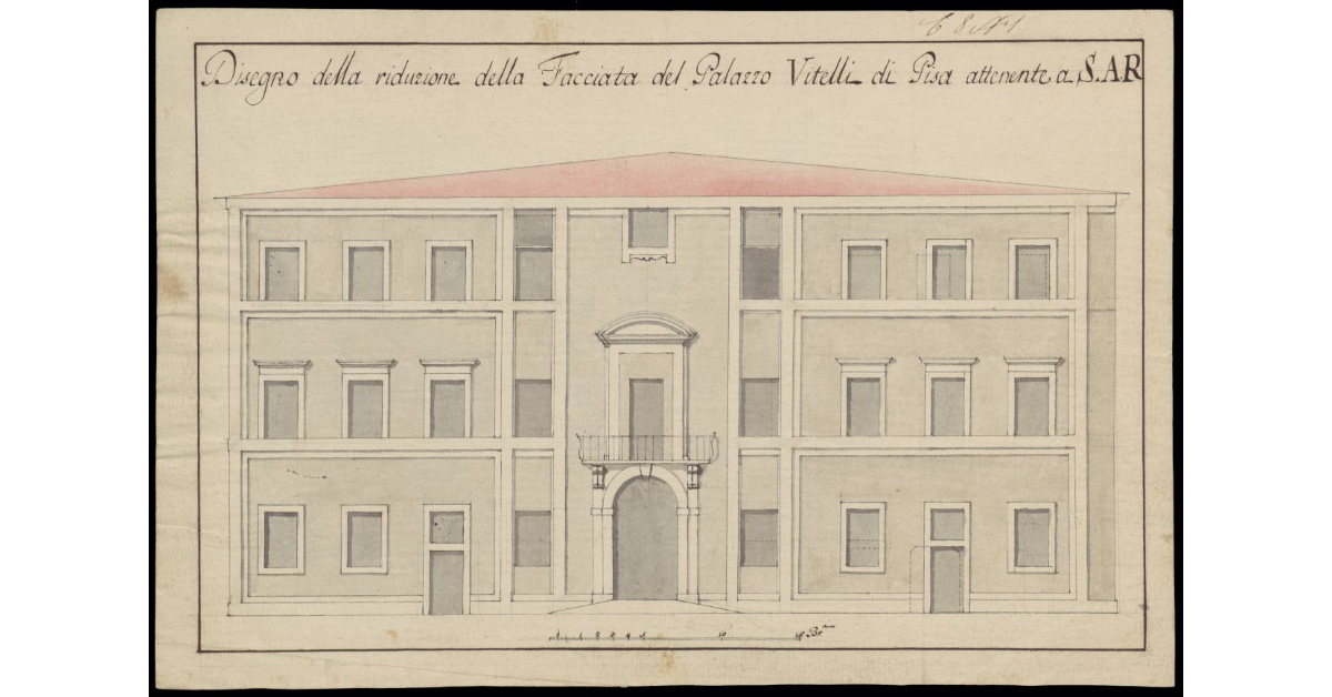 Disegno della riduzione della facciata del Palazzo Vitelli di Pisa attenente a S.A.R