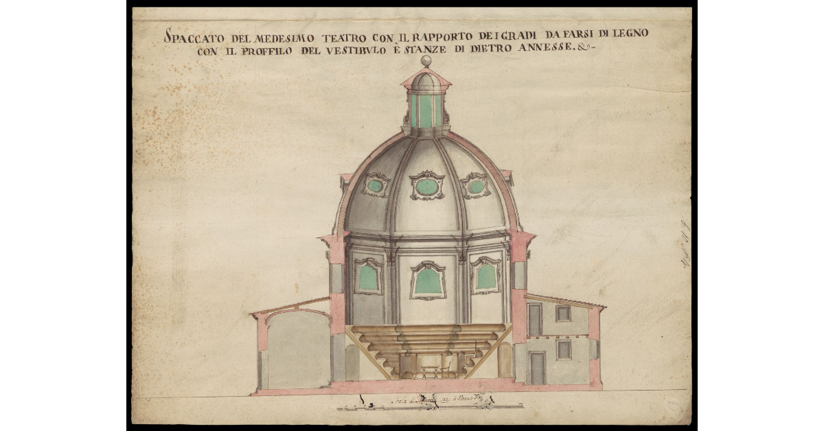 Spaccato del medesimo Teatro [dell'Anotomia della Sapienza di Pisa] con il rapporto dei gradi da farsi di legno con il profilo del vestibolo e stanze di dietro annesse