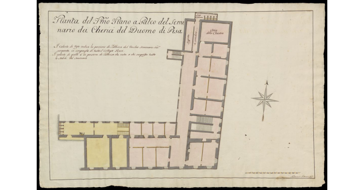 Pianta del primo piano a palco del Seminario dei Cherici del Duomo di Pisa