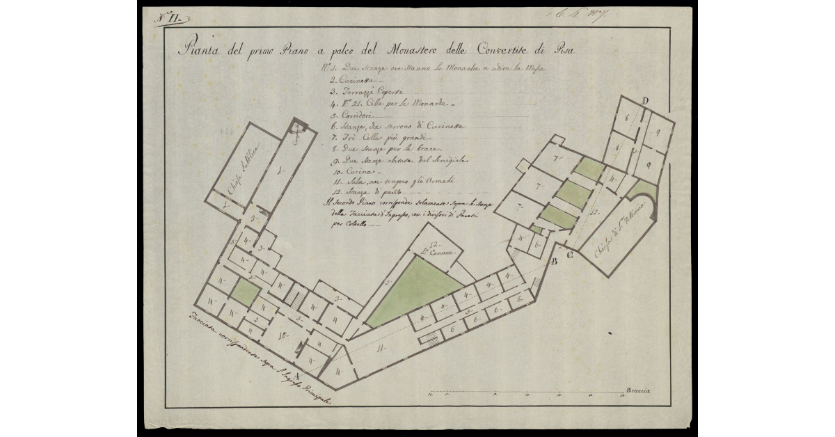 Pianta del primo piano e palco del Monastero delle Convertite di Pisa