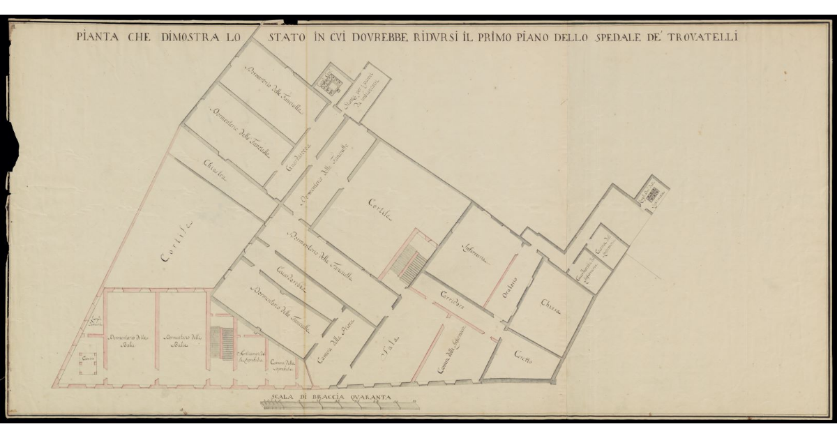 Pianta che dimostra lo stato in cui dovrebbe ridursi il primo piano dello Spedale de' Trovatelli [di Pisa]