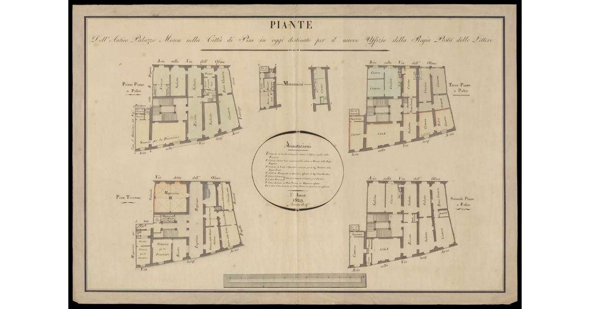 Piante dell'Antico Palazzo Mosca nella Città di Pisa in oggi destinato per il nuovo Uffizio della Regia Posta delle lettere