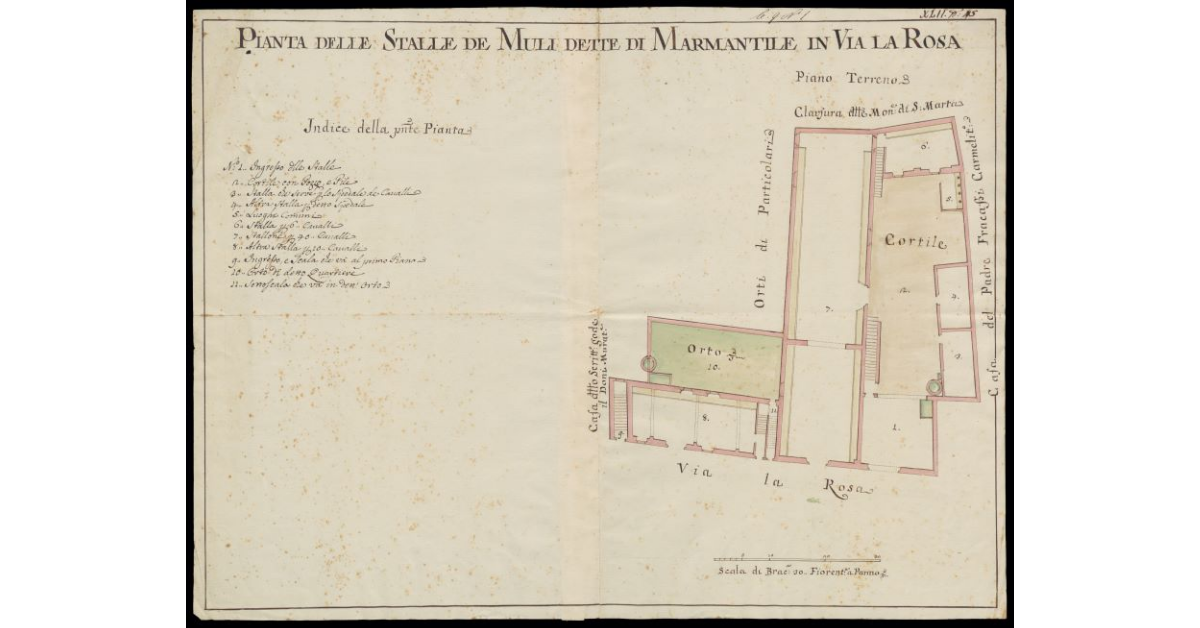 Pianta delle stalle de' muli dette di Marmantile in Via La Rosa [a Pisa]
