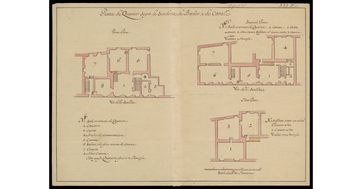 Pianta de' quartieri sopra la scuderia de' Barberi e de' cavalli [a Pisa]