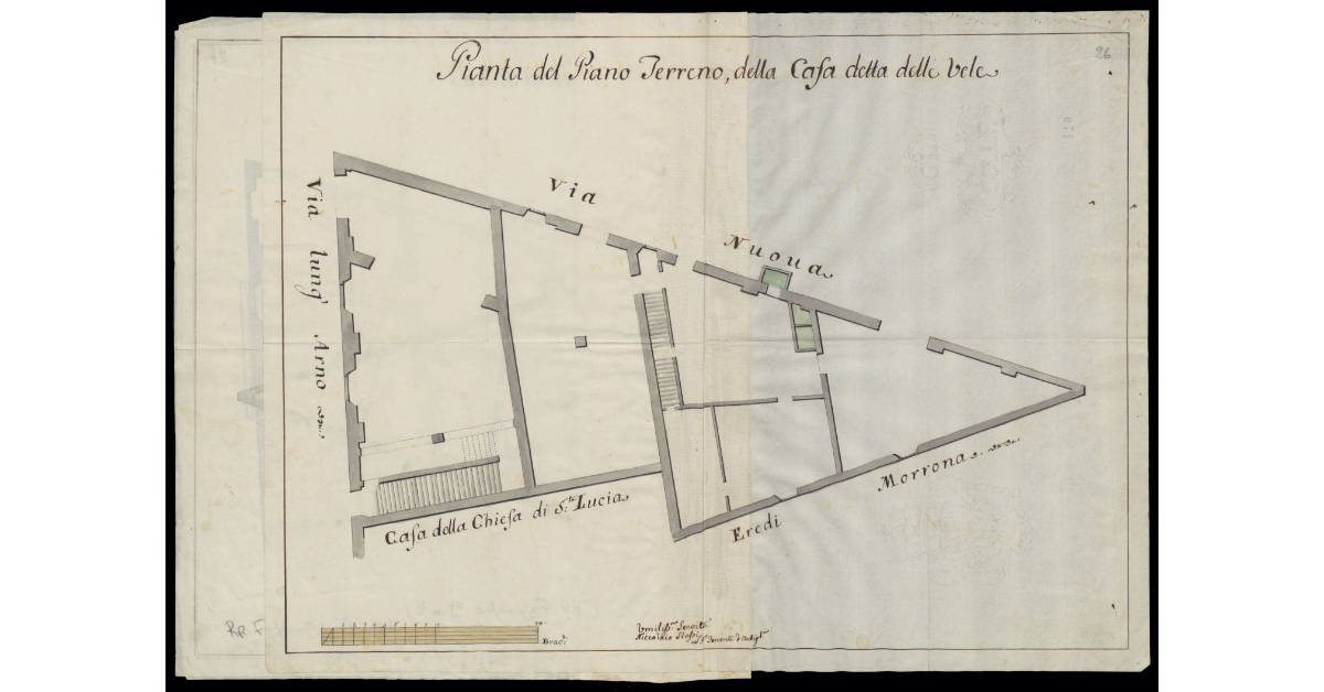Pianta del piano terreno della Casa detta delle Vele [a Pisa]