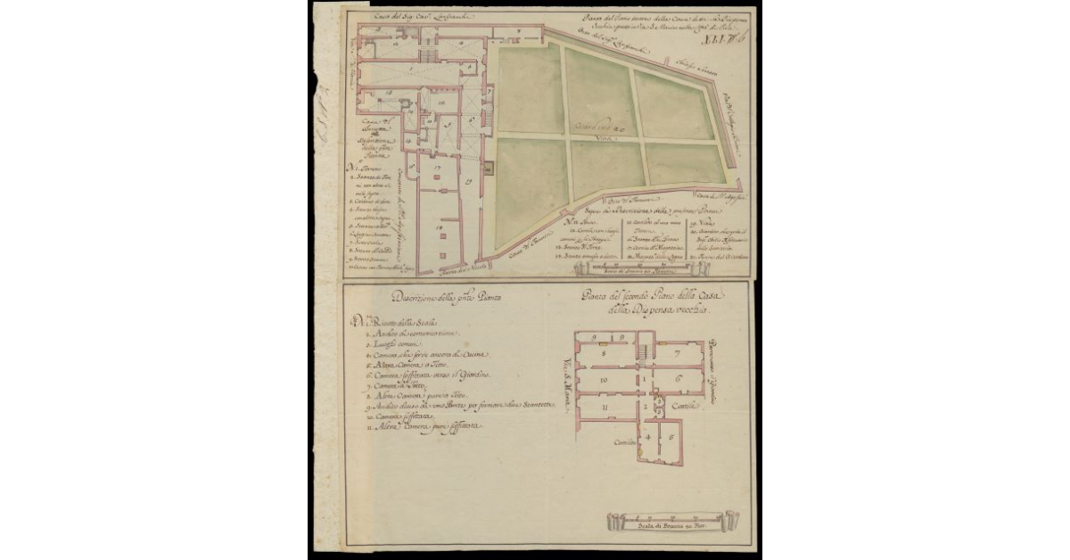 Pianta del piano terreno [e del secondo piano] della casa detta La Dispensa Vecchia posta in Via S. Maria nella Città di Pisa