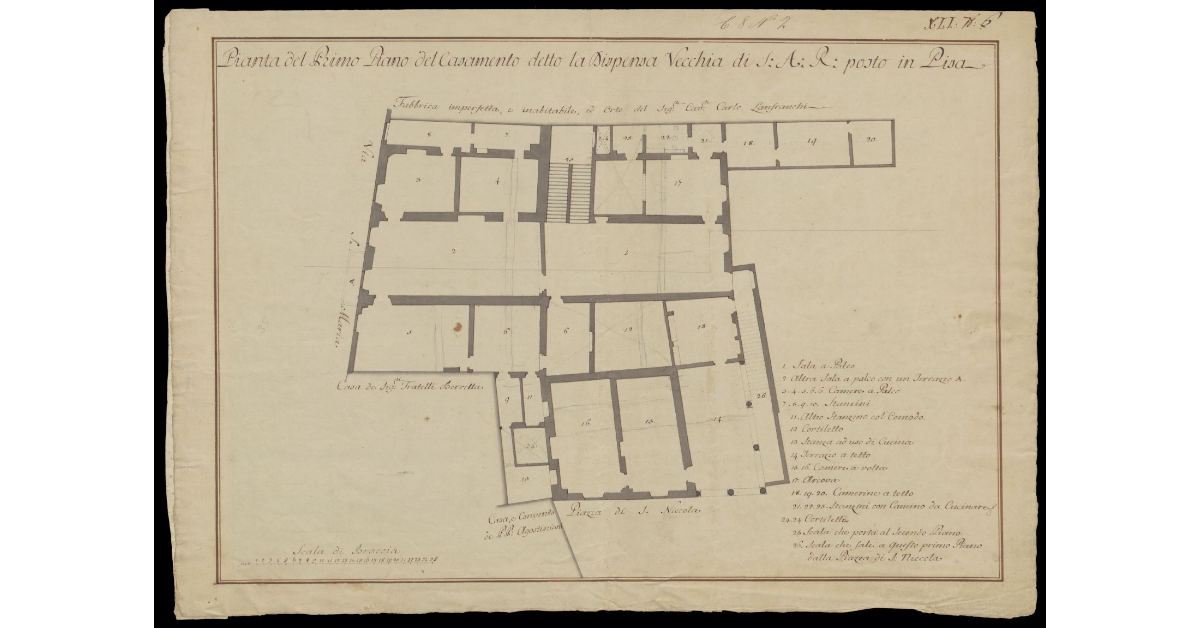 Pianta del primo piano del casamento detto la Dispensa Vecchia di S.A.R. posto in Pisa
