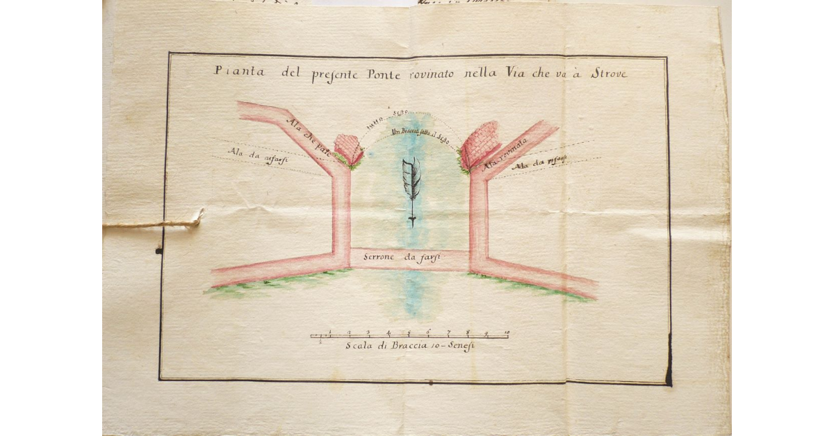 Pianta del presente Ponte rovinato [di Arnano] nella Via che va à Strove
