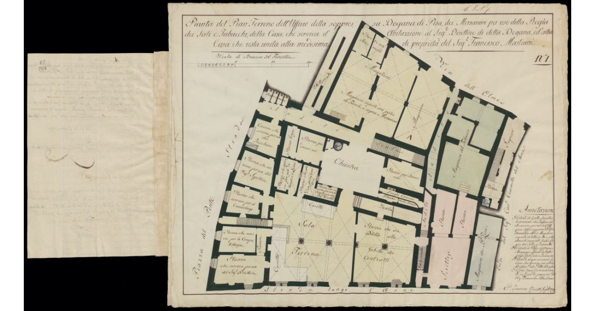 Pianta del pian terreno dell'Uffizio della Soppressa Dogana di Pisa, dei mezzanini per uso della Regìa dei Sali e Tabacchi [ecc.]