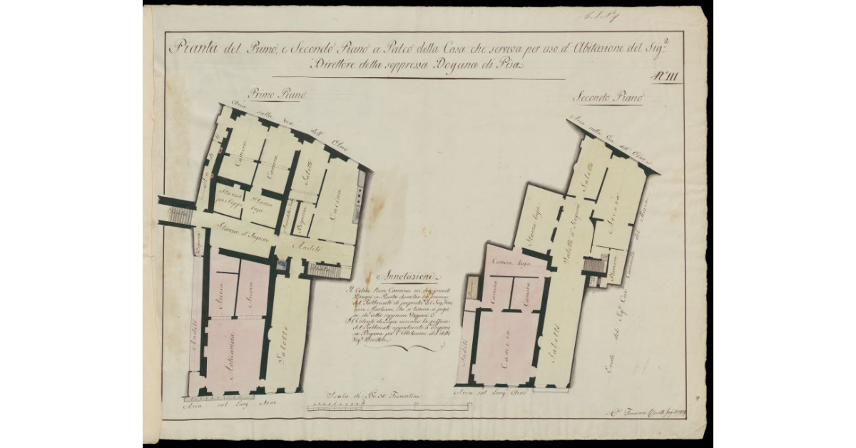 Pianta del primo e secondo piano a palco della casa che serviva per uso d'abitazione del Sig. Direttore della soppressa Dogana di Pisa