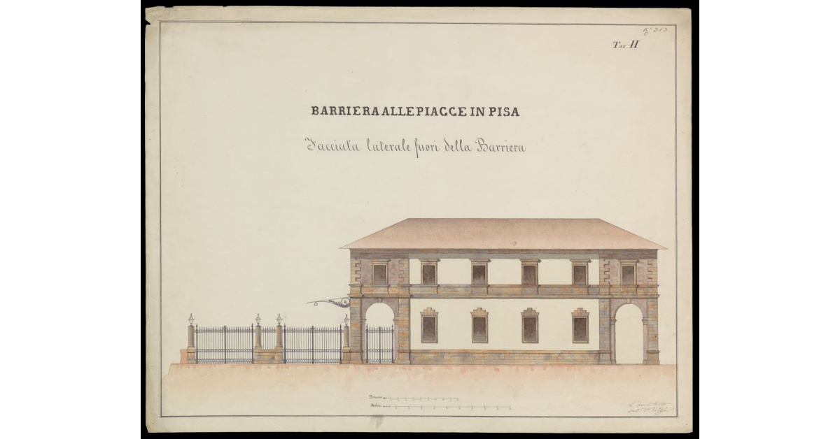 Barriera alle Piagge in Pisa. Facciata laterale fuori della Barriera. Tav. II