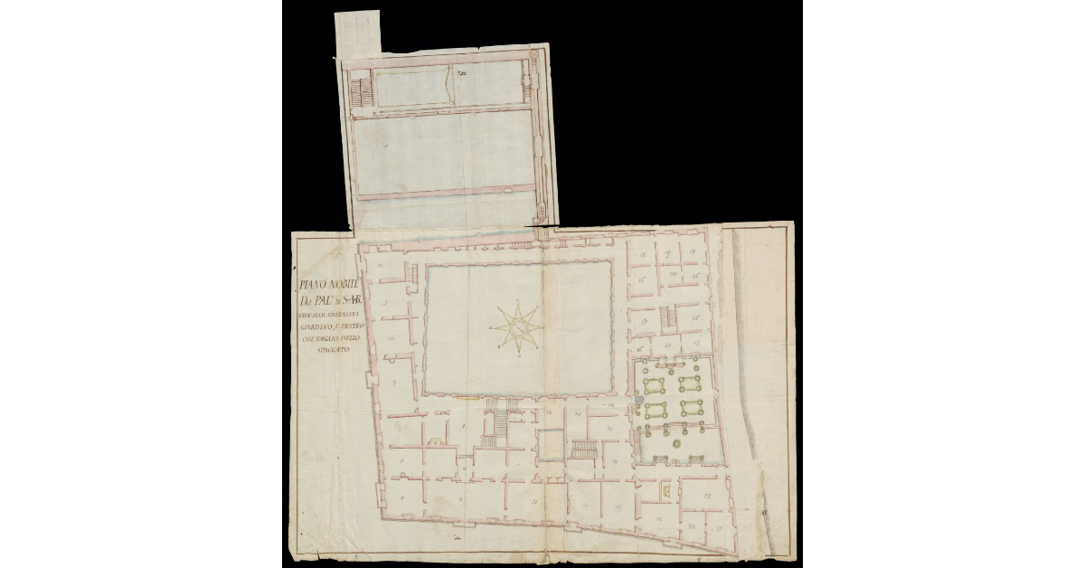 Piano Nobile del Palazzo di S.A.R. [in Siena], con suoi mezzanini, giardino e teatro, col taglio dello spaccato