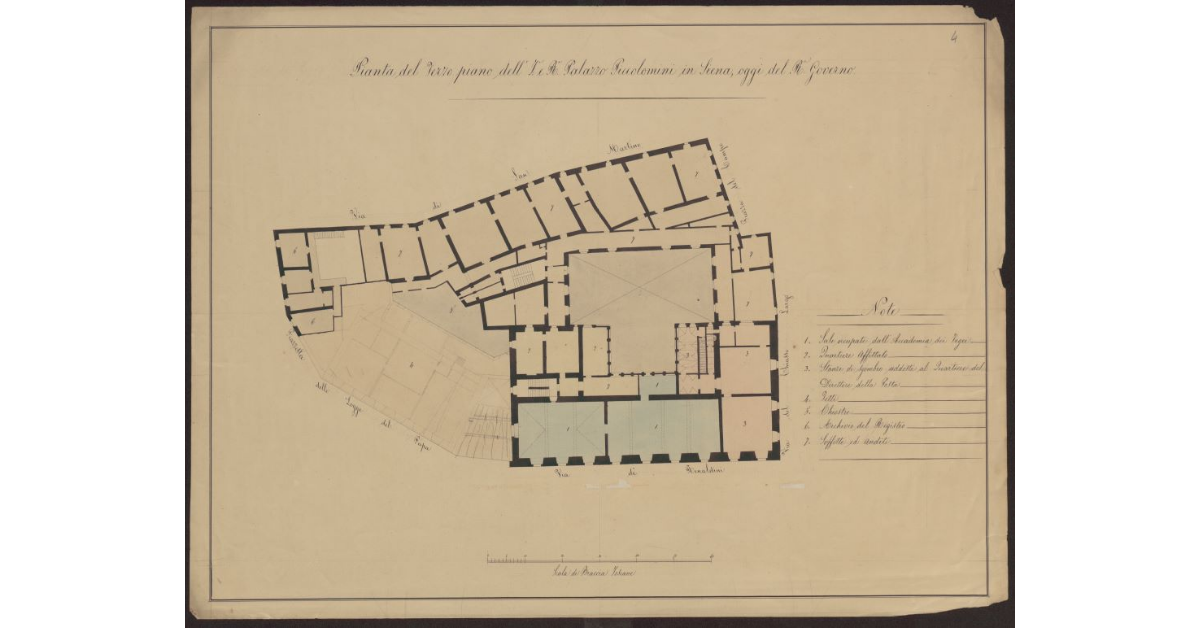 Pianta del terzo piano dell'I. e R. Palazzo Piccolomini in Siena oggi del R. Governo
