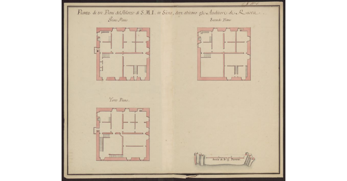 Pianta de' tre piani del palazzo di S.M.I. in Siena, dove abitano gli Auditori di Ruota