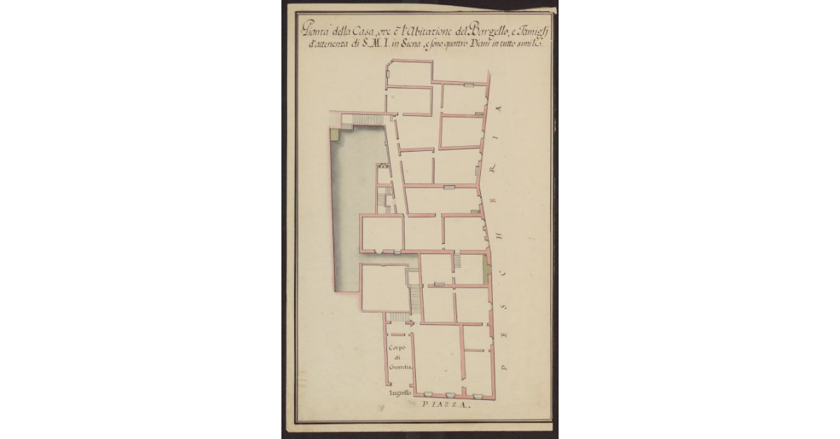 Pianta della casa ove è l'abitazione del Bargello e Famigli d'attenenza di S.M.I. in Siena e sono quattro piani in tutto simili