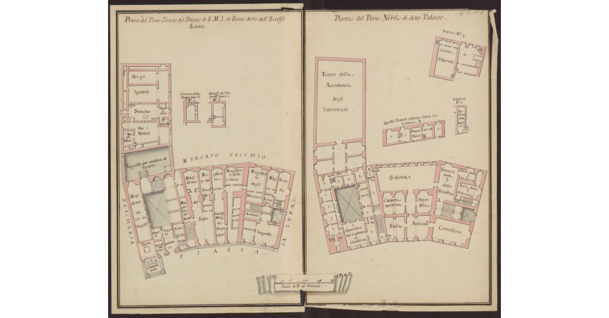 [Pianta del piano terreno e del piano nobile] del Palazzo di S.M.I. in Siena detto dell'Eccelso Senato