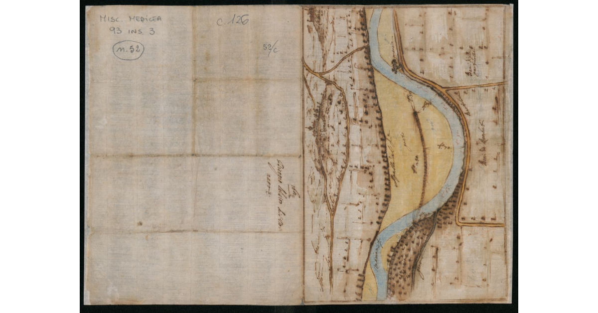 Disegno del sito di S. Donato [con il corso del torrente Marina a Calenzano]