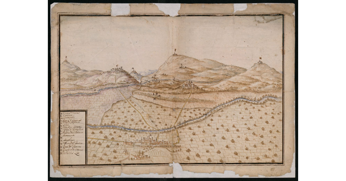 [Pianta prospettica della Valtiberina tra Monterchi, Anghiari e Sansepolcro]