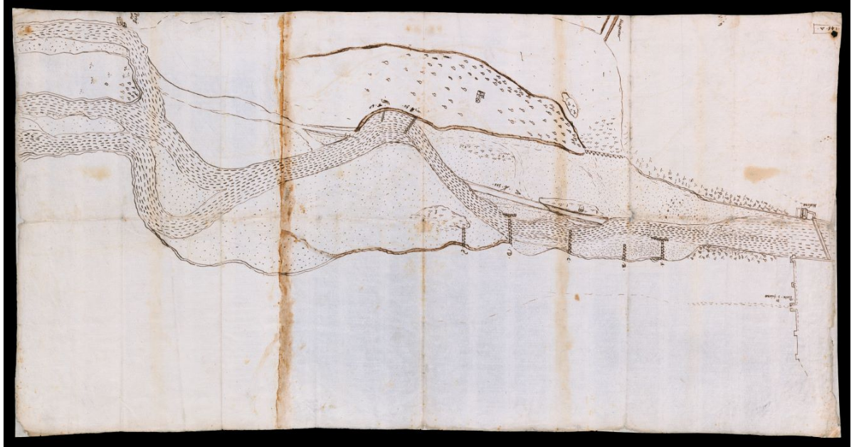 [Pianta di un tratto del fiume Arno a valle di Firenze nell'area delle Mulina di San Frediano]