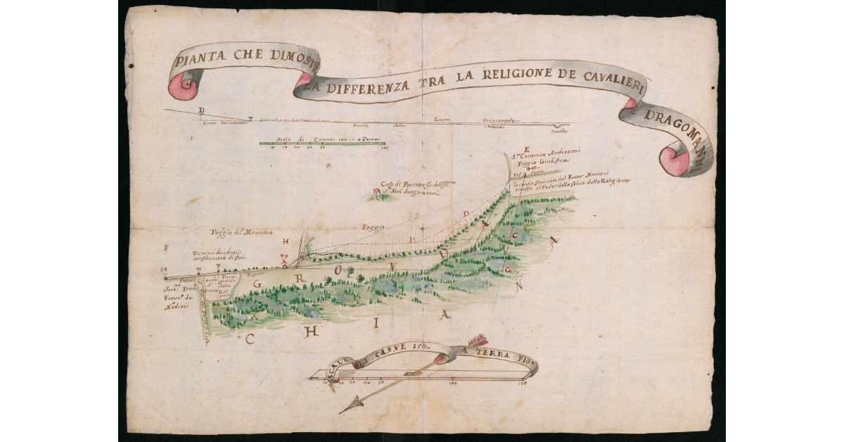 Pianta che dimostra la differenza tra la Religione de Cavalieri e Dragomanni [in Valdichiana]