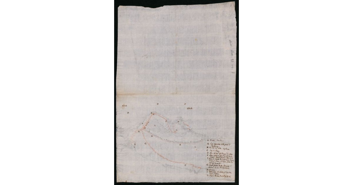 [Veduta schematica del territorio di Castelvecchio e Collecchio verso il padule di Alberese]