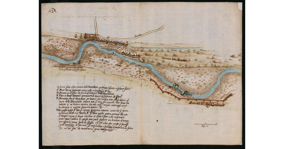 [Pianta di un tratto del torrente Marina presso le Bartoline con muri di difesa già fatti e da fare]