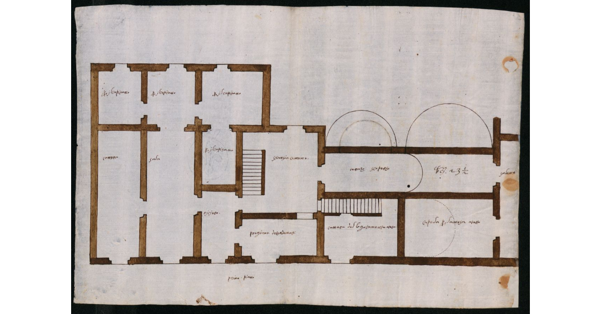 [Pianta del piano superiore di un edificio dei Cavalieri di Santo Stefano a Pisa adibito ad abitazione del capitano e del luogotenente, contiguo alla dogana]