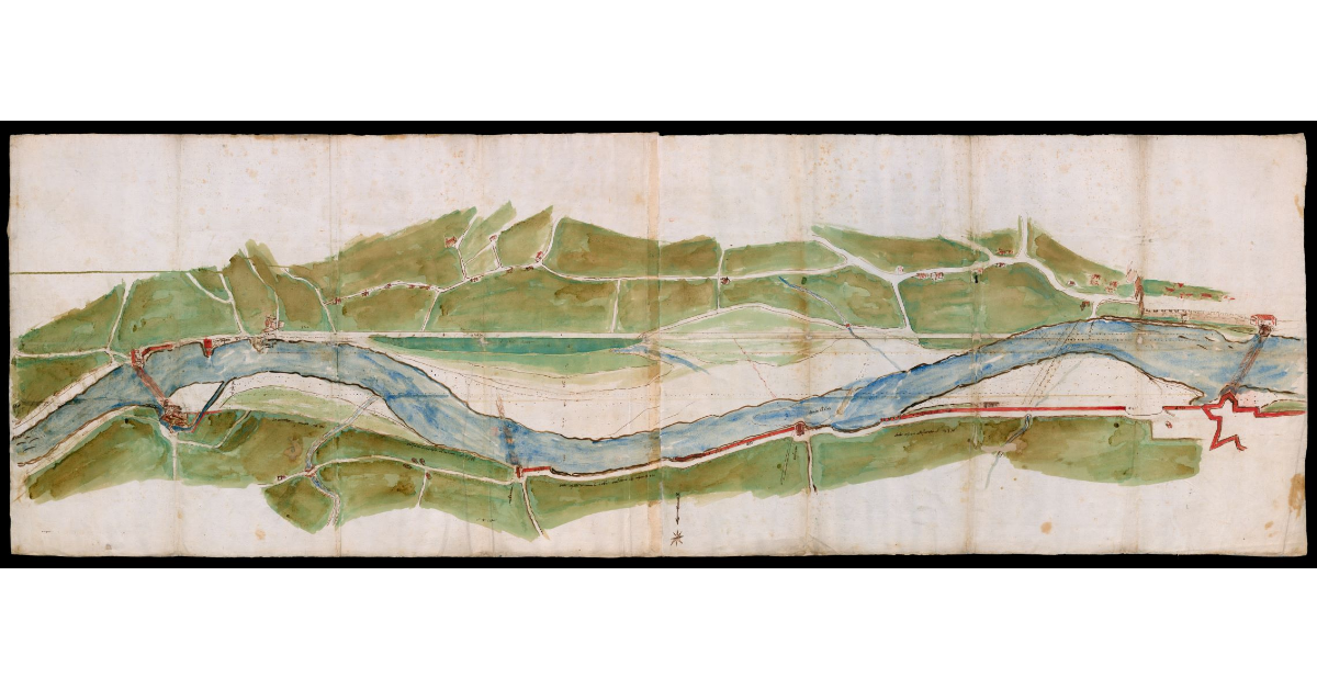 [Pianta del tratto del fiume Arno da poco a monte della pescaia di Rovezzano alla pescaia di San Niccolò e ai mulini della Zecca di Firenze]