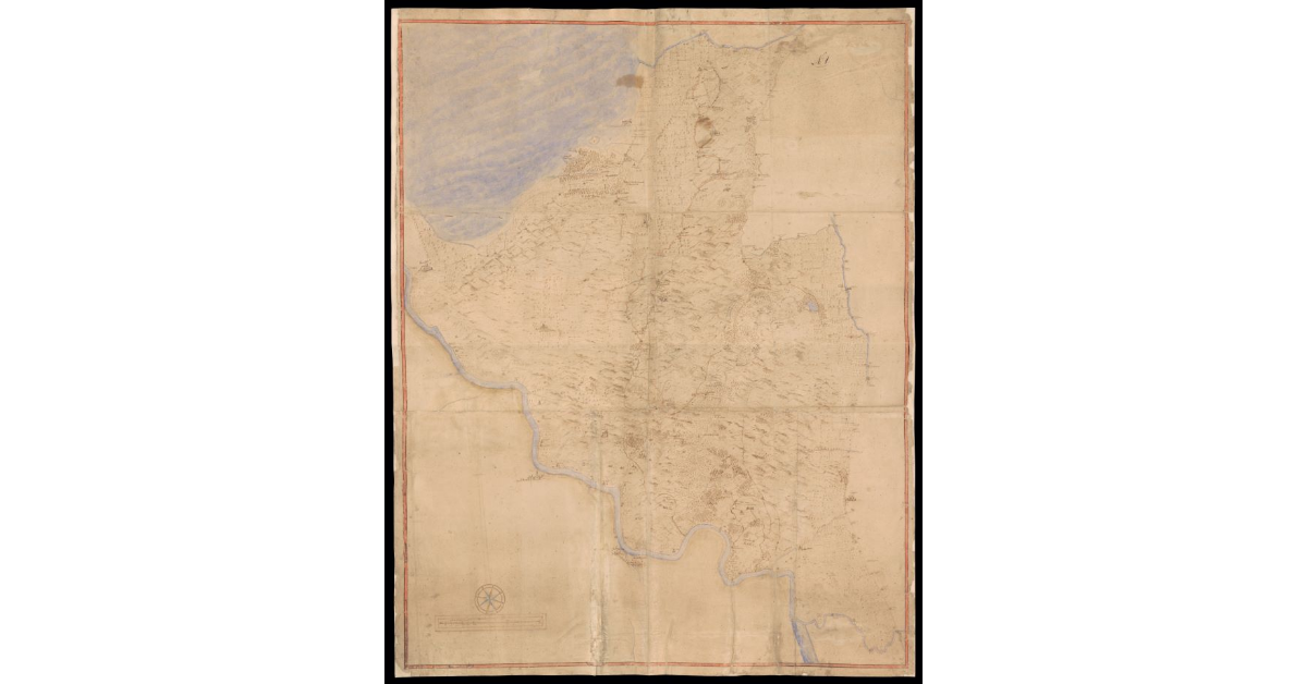 [Pianta del Montalbano e del Valdarno di Sotto tra il fiume Nievole, il Padule di Fucecchio, l'Arno e le confluenze con l'Ombrone, il Bisenzio e la Stella]