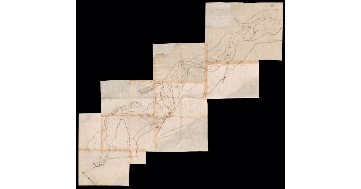 Pianta di parte del fiume Albigna in quel di Marsiliana, con la situazione dei duoi molini macinanti con acqua presa per gora dal detto fiume e sottoposti alla predetta Fattoria