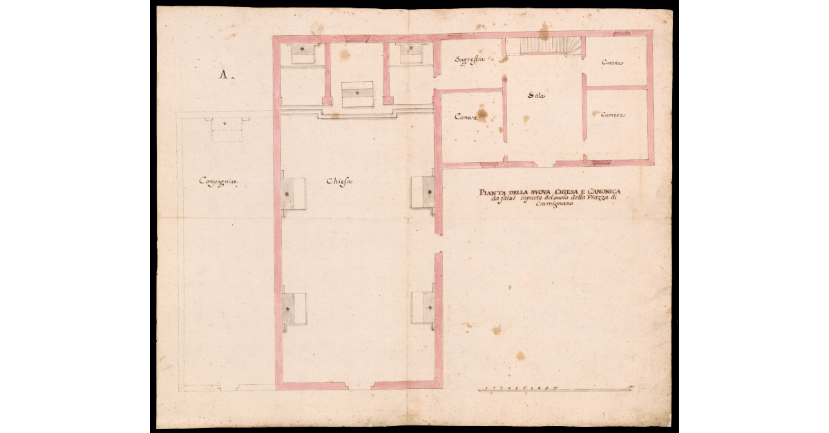 Pianta della nuova Chiesa e Canonica da farsi in parte del suolo della Piazza di Carmignano