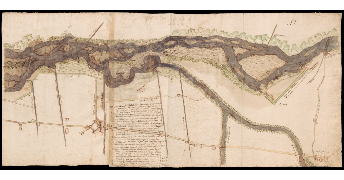 [Pianta di un tratto del fiume Arno dalla Valle dell'Inferno a Montevarchi]