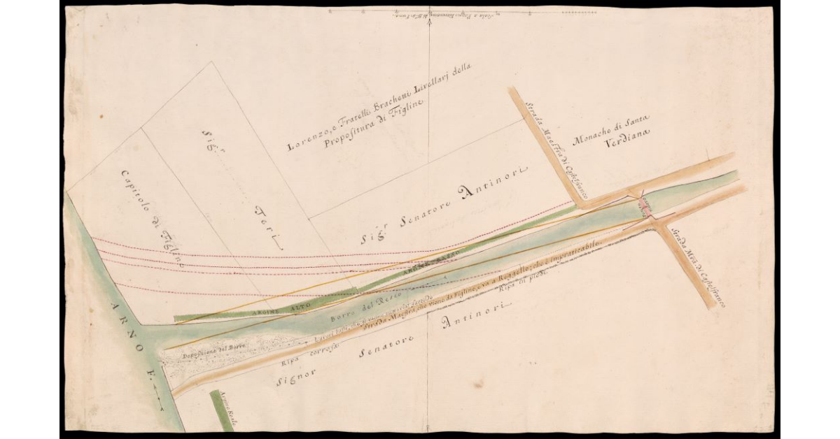 [Pianta del Borro del Resco alla sua confluenza nel fiume Arno]