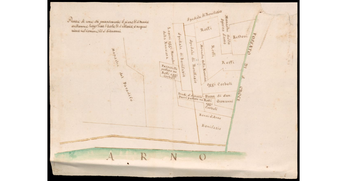 Pianta di come sta presentemente il Piano di S. Maria a Mamma luogo detto l'Isola di S. Maria, e Acqua Viva nel Comune di S. Giovanni