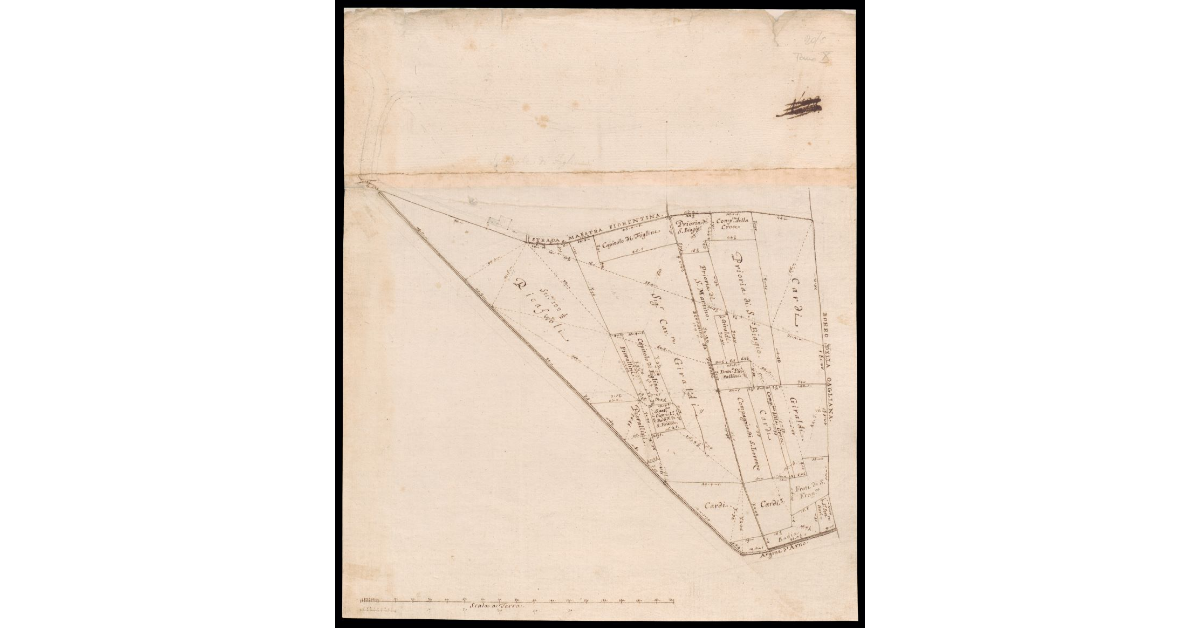 [Pianta di appezzamenti di terreno lungo il Borro della Gagliana presso Figline Valdarno]