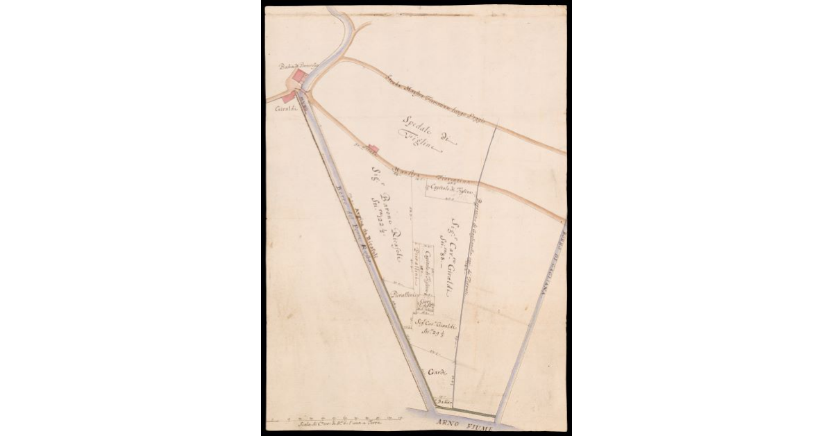 [Pianta del Borro di Ponte Rosso e del Borro di Gagliana fino alla loro confluenza nel fiume Arno a Figline nel Valdarno di Sopra]