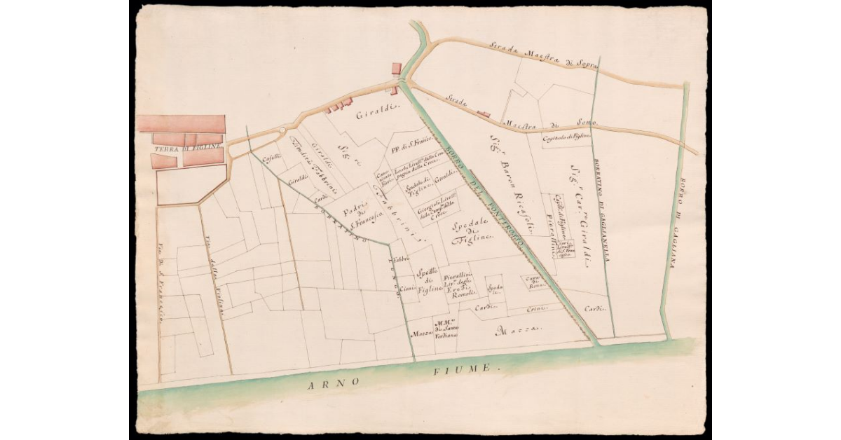 [Pianta di un tratto del Borro di Ponte Rosso e di un tratto del fiume Arno presso Figline Valdarno]