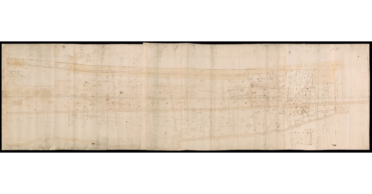 [Pianta di un tratto del fiume Arno con i terreni e proprietari circostanti nel Valdarno di Sopra]