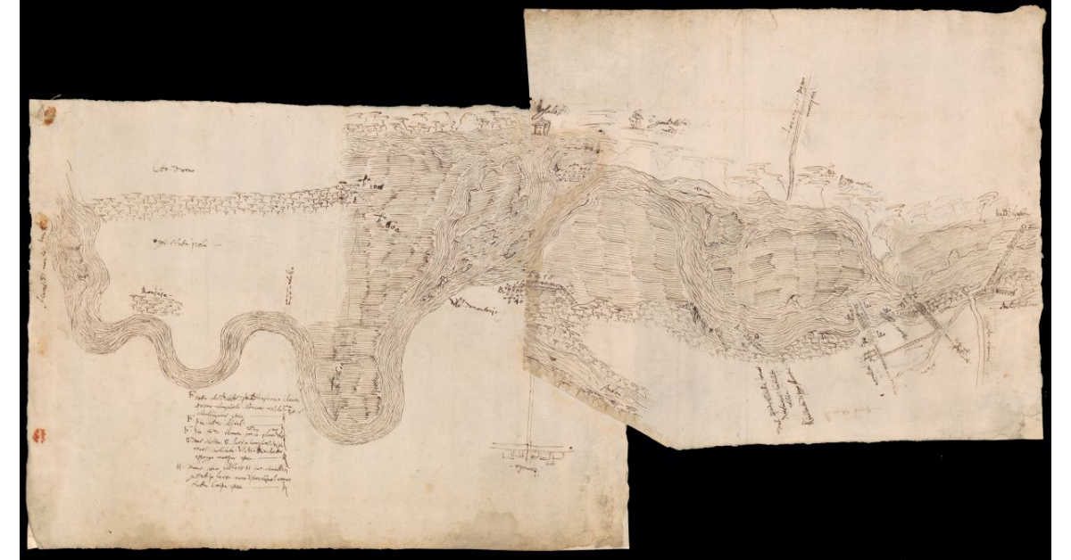 [Pianta di un tratto del fiume Arno e dell'Ambra a Levane nel Valdarno di Sopra]