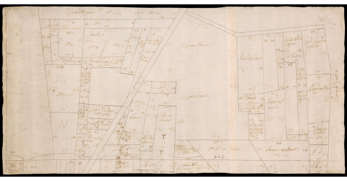 [Pianta di appezzamenti di terreno lungo il torrente Faella]