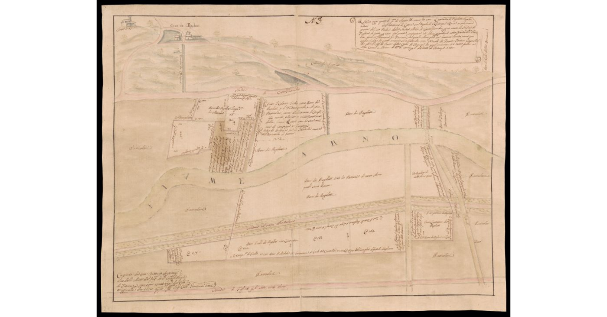[Pianta del Podere La Fornace lungo il fiume Arno a Castelfranco di Sopra]