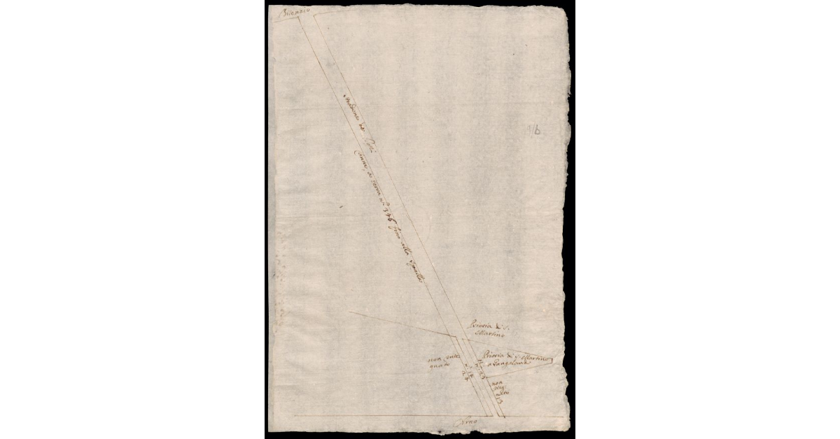 [Schizzo di pianta di uno stradone da costruire tra i fiumi Arno e Bisenzio presso Gangalandi]