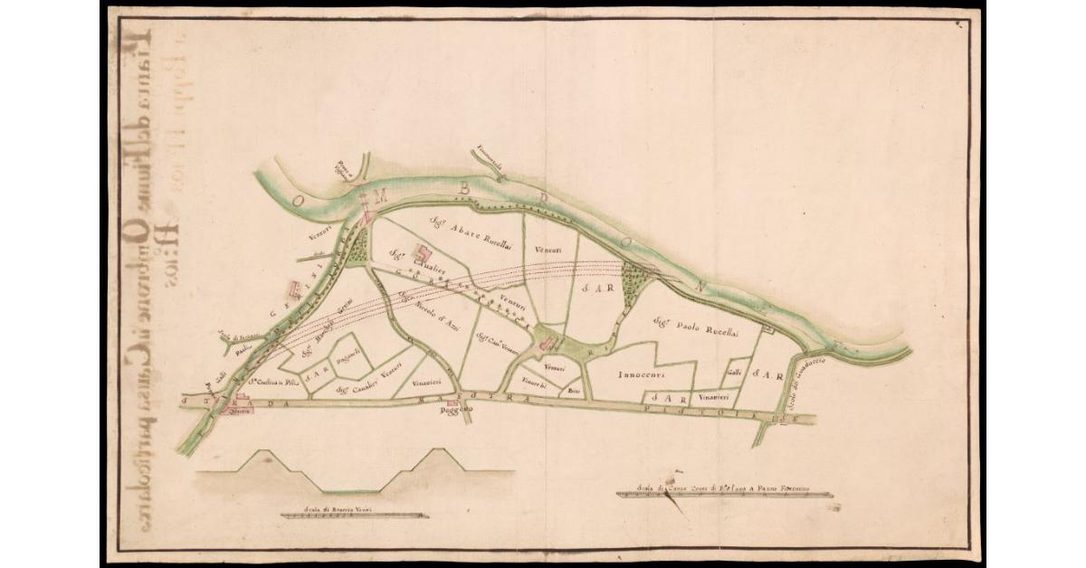 [Pianta di un tratto del Fiume Ombrone alla confluenza del fiume della Furba]