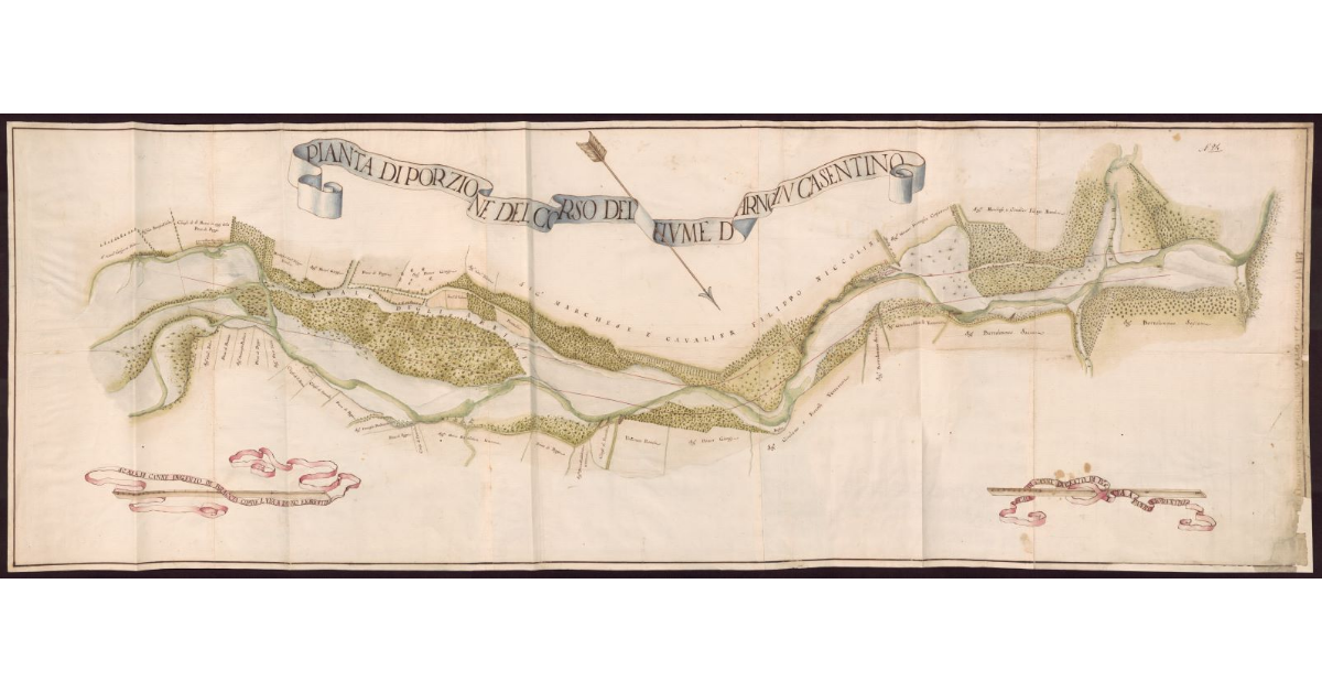 Pianta di porzione del corso del fiume Arno in Casentino