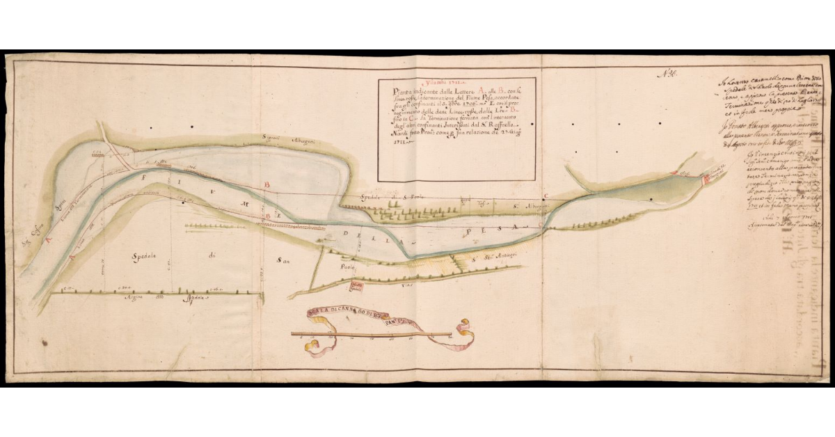Pianta indicante la terminazione del fiume Pesa accordata tra gli interessati confinanti nel 1706. N. 22