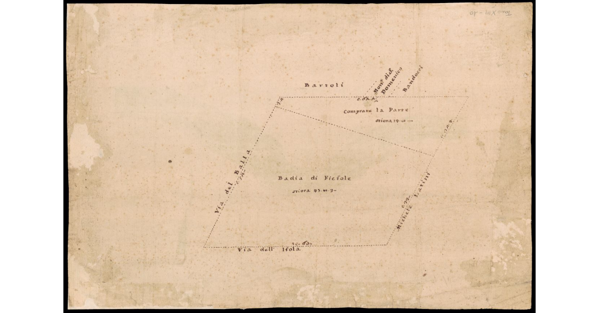 [Pianta di un appezzamento di terreno della Badia di Fiesole posto lungo l'Arno a valle di Firenze]
