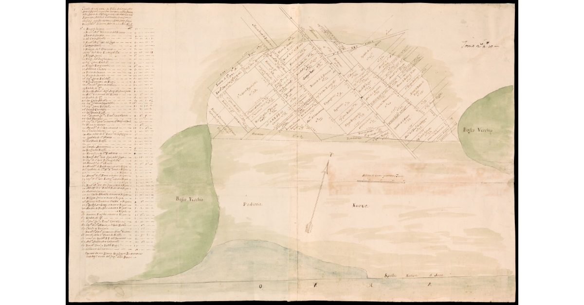 [Pianta di terreni per l'Imposizione del fiume Arno subito a valle di Firenze]